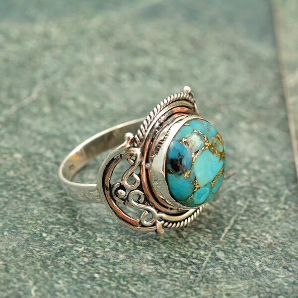 sterling silver boho turquoise ring 1