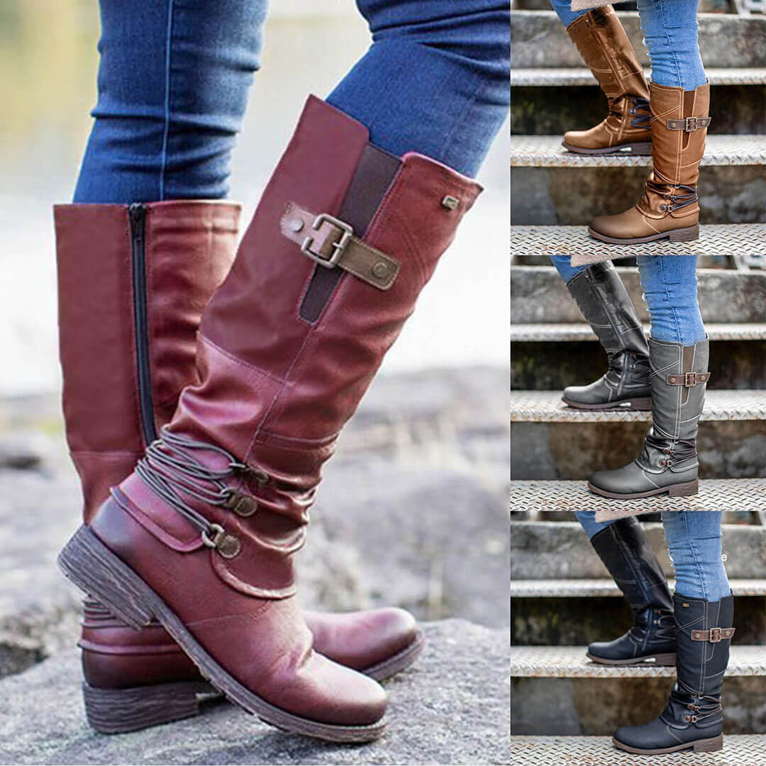 women vintage leather zipper high snow boots 3 1