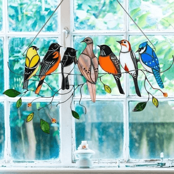 birds stained window panel hangings 18 1