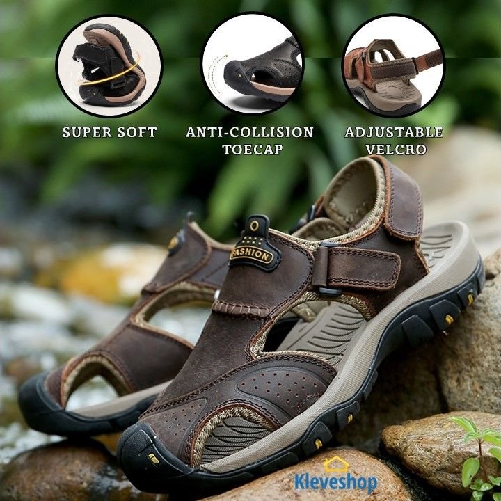 posqure men orthopedic leather hiking sandals
