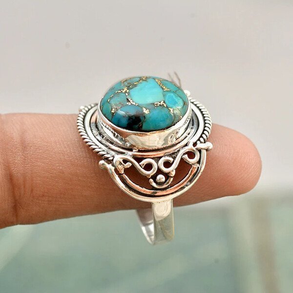 sterling silver boho turquoise ring