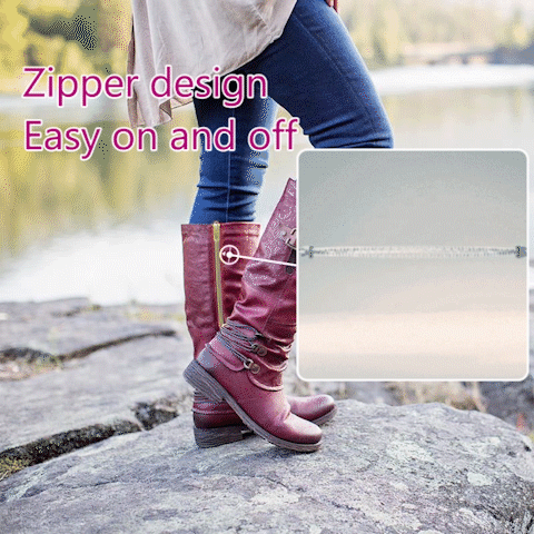 women vintage leather zipper high snow boots 5 1