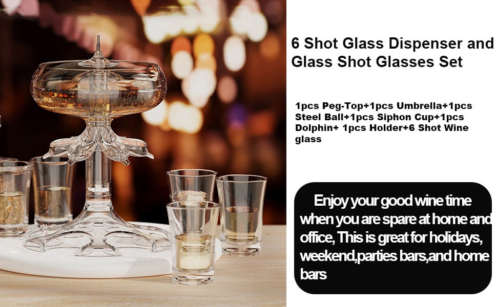 Plexiglass dispenser with 6 shot glasses