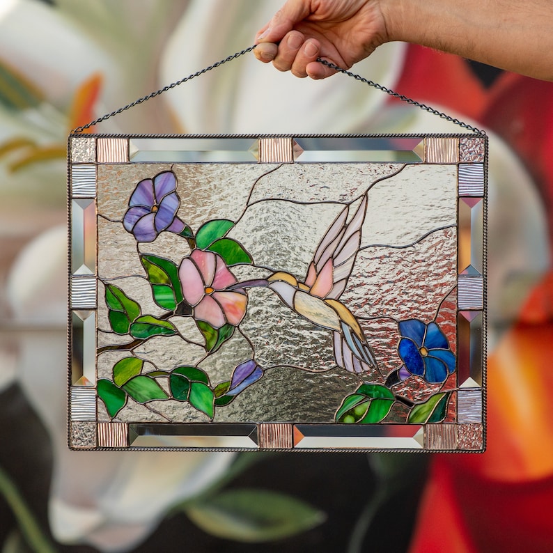 Hummingbird stained glass window panel Christmas gifts Custom image 3